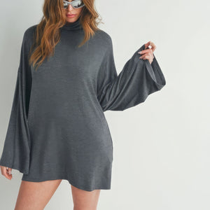 Charcoal Bell Sleeve Turtle Neck Dress