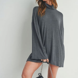 Charcoal Bell Sleeve Turtle Neck Dress