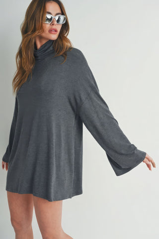  Bell Sleeve Turtle Neck Dress