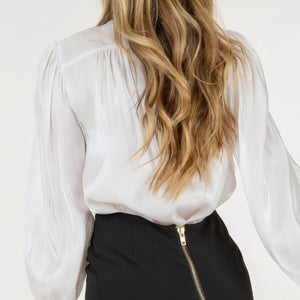 Pearl Insert Lace Trim Long Sleeve Blouse