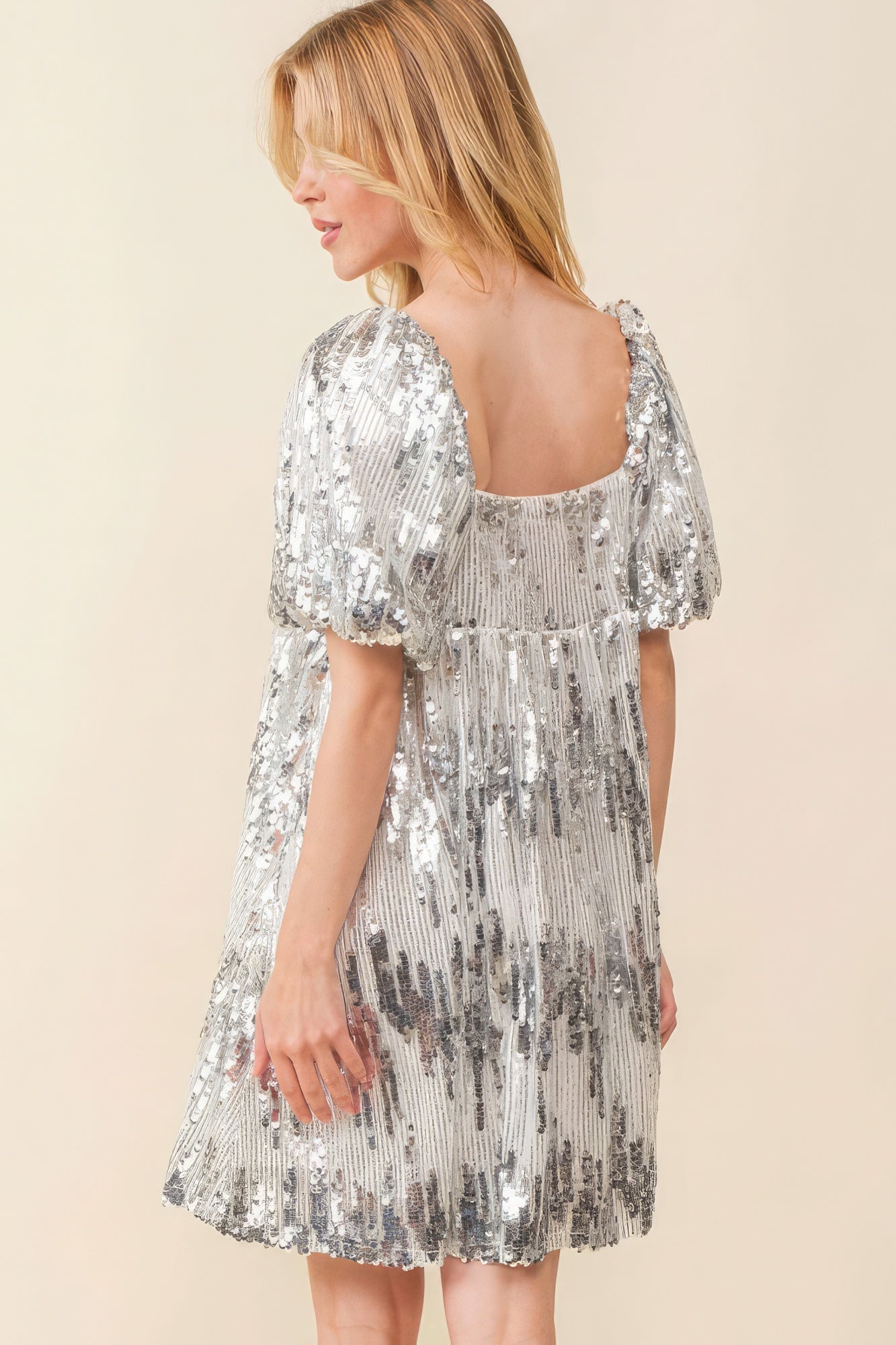 Silver Sequin Babydoll Mini Dress