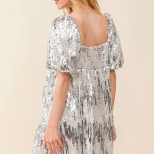 Silver Sequin Babydoll Mini Dress