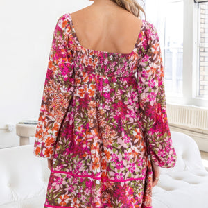 Floral Square Neckline Mini Dress