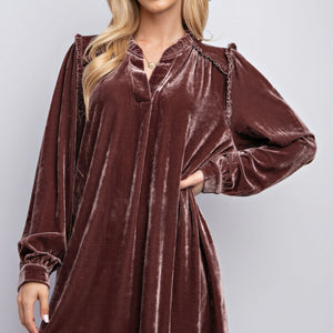 Mini Ruffle Detailing Velvet Dress