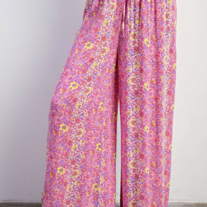 Pink Floral Print Gauze Palazzo Pants