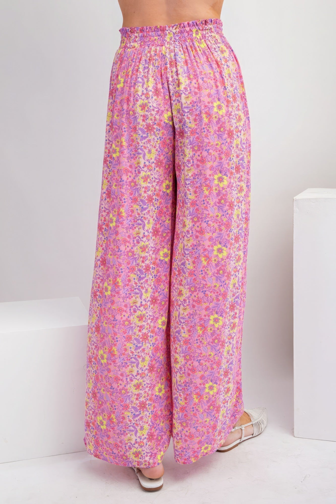 Pink Floral Print Gauze Palazzo Pants