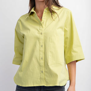 Green Tea Half Slvs Stretch Poplin Button Down Shirt