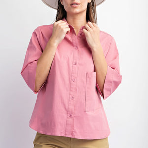 Mauve Half Slvs Stretch Poplin Button Down Shirt