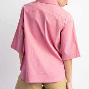 Mauve Half Slvs Stretch Poplin Button Down Shirt