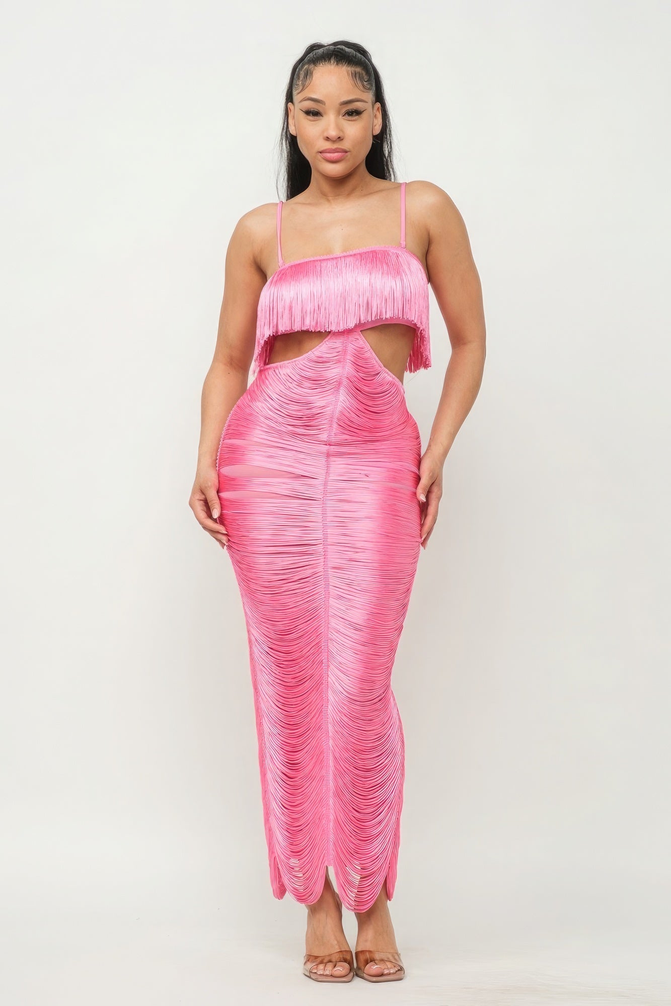 Pink Lux Fringe Maxi Dress