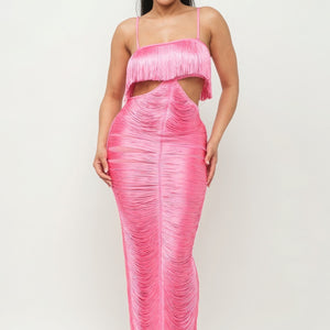 Pink Lux Fringe Maxi Dress