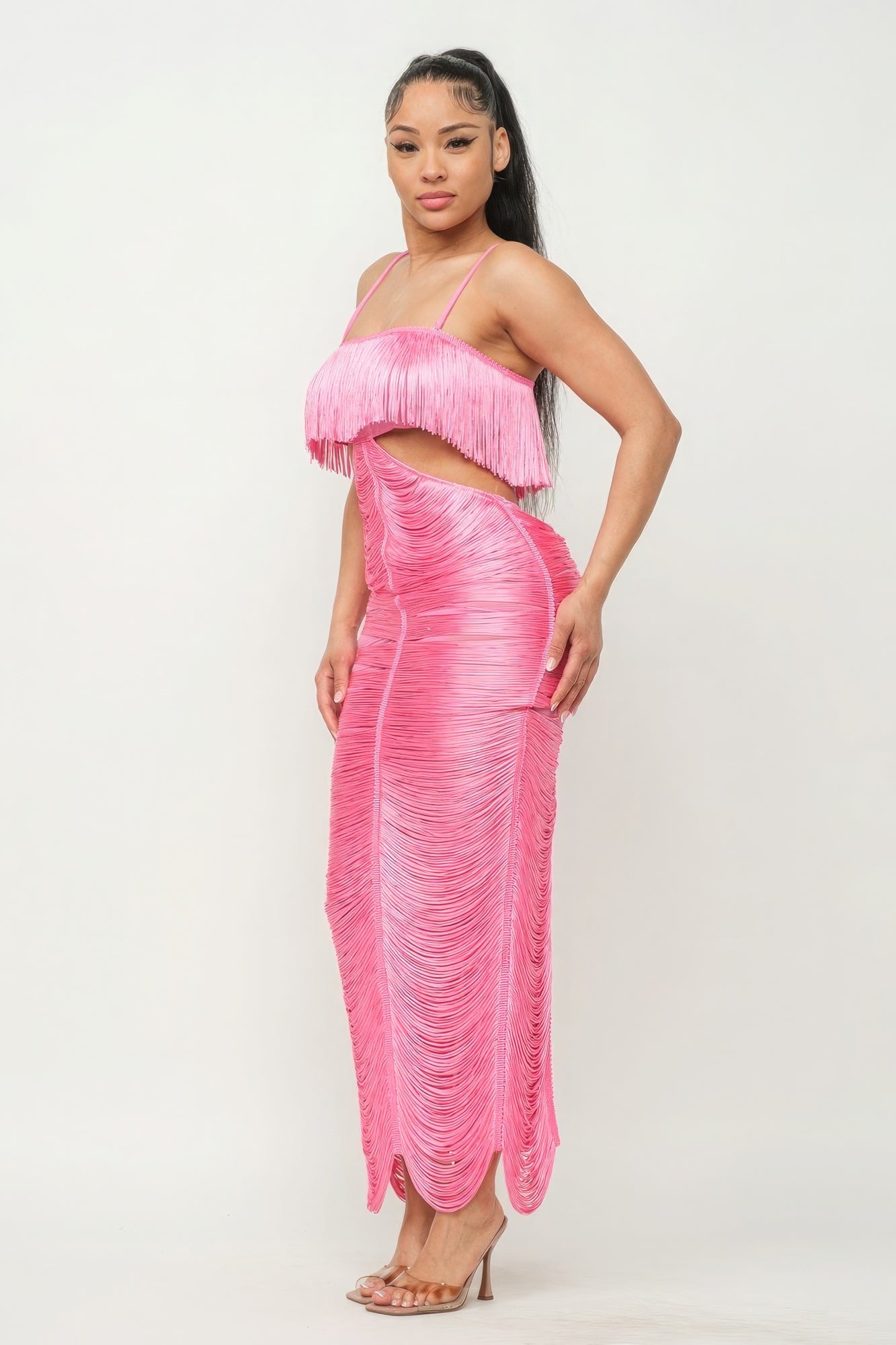 Pink Lux Fringe Maxi Dress