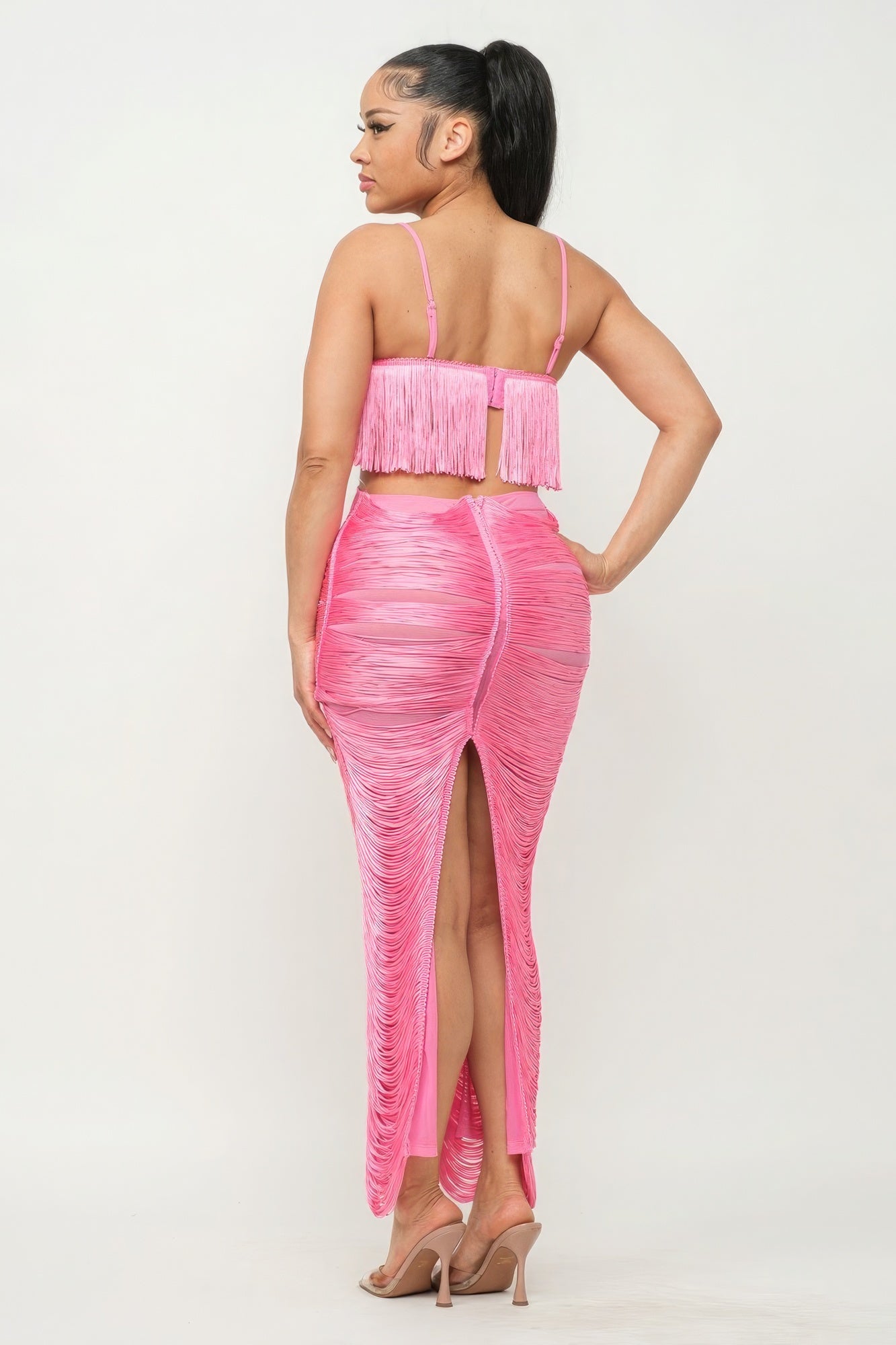 Pink Lux Fringe Maxi Dress