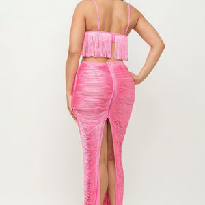 Pink Lux Fringe Maxi Dress