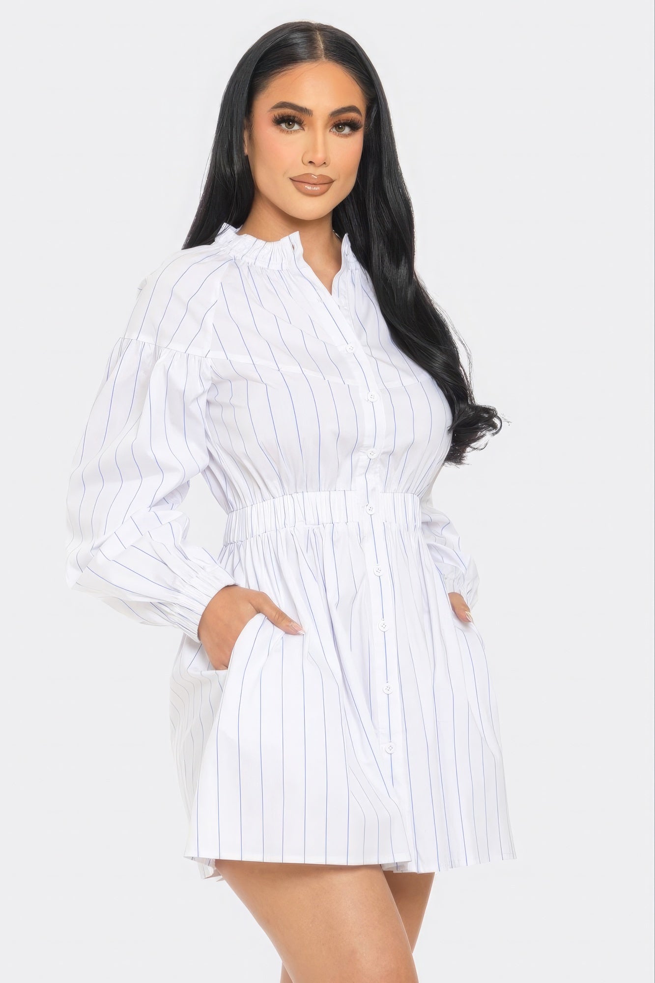 White Striped Mini Dress For Women