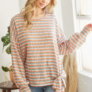 Striped Self Tie Long sleeve Top