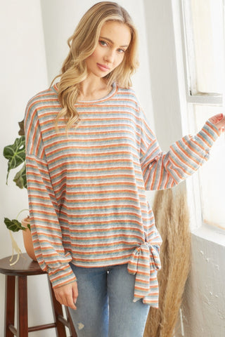 Striped Self Tie Long sleeve Top