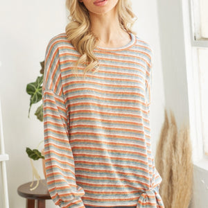 Striped Self Tie Long sleeve Top