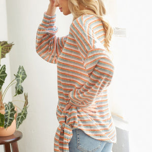 Striped Self Tie Long sleeve Top