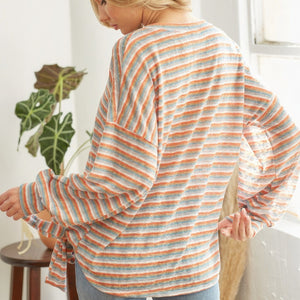 Striped Self Tie Long sleeve Top