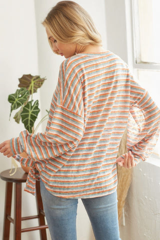 Striped Self Tie Long sleeve Top