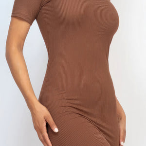 Downtown Brown Ribbed Bodycon Midi Dress