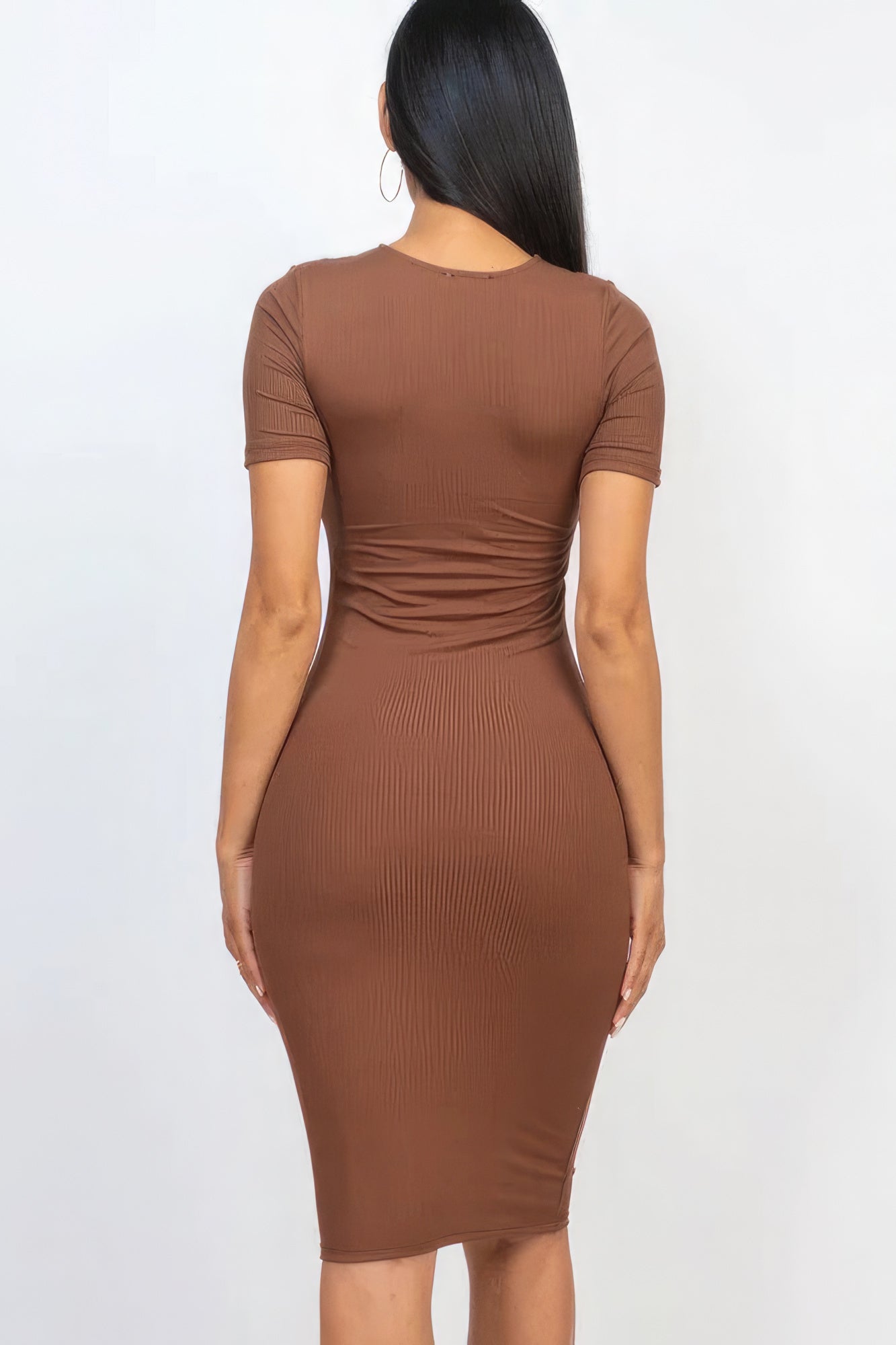 Downtown Brown Ribbed Bodycon Midi Dress