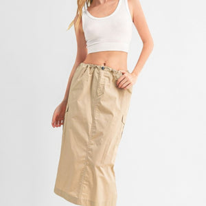 Cargo Skirt With Drawstring Midi Skirt