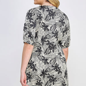 Plus Botanical Print Front Tie Dress