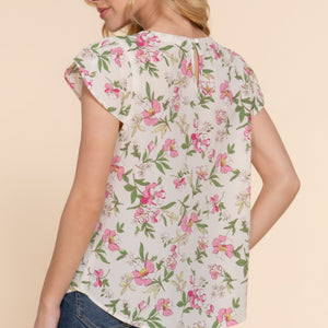 Ivory Short Tulip Slv Floral Print Woven Top