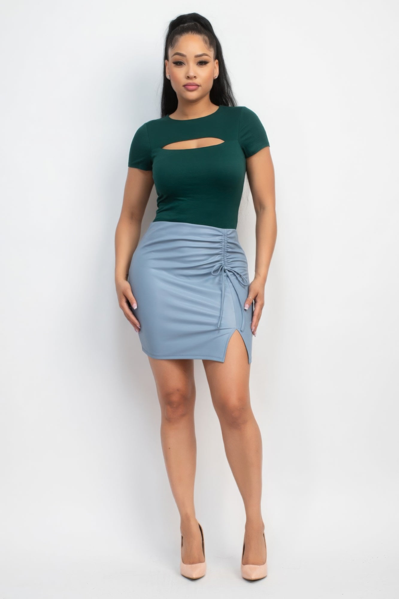 Cut-out Double Layer Top in Hunter Green