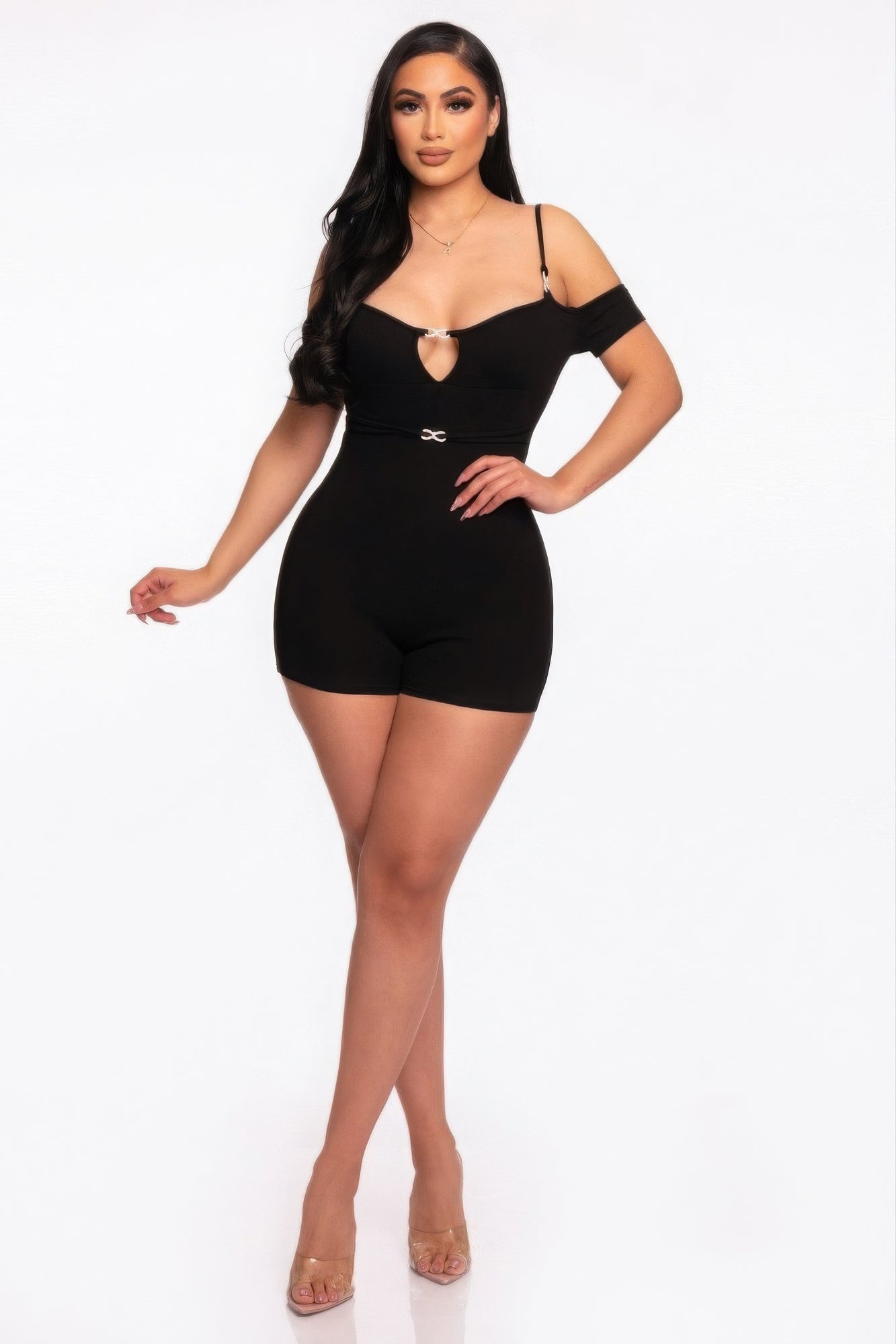 Infinity Off-shoulder Knitted Rompers in Black