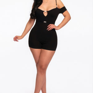 Infinity Off-shoulder Knitted Rompers in Black