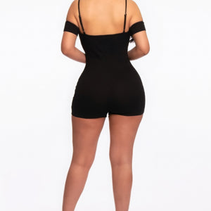 Infinity Off-shoulder Knitted Rompers in Black