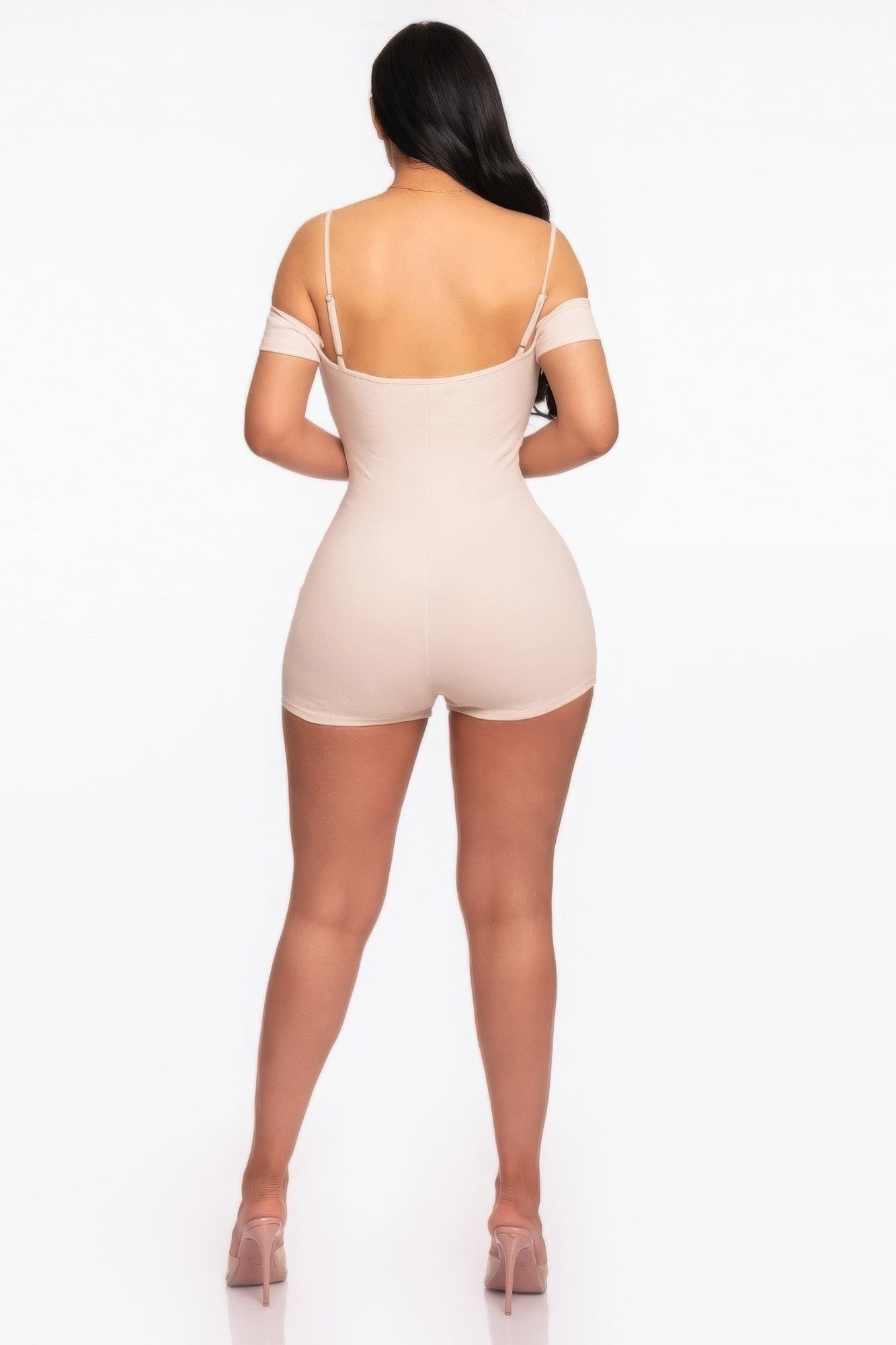 Infinity Off-shoulder Knitted Rompers in Nude