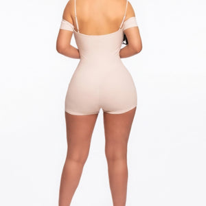 Infinity Off-shoulder Knitted Rompers in Nude