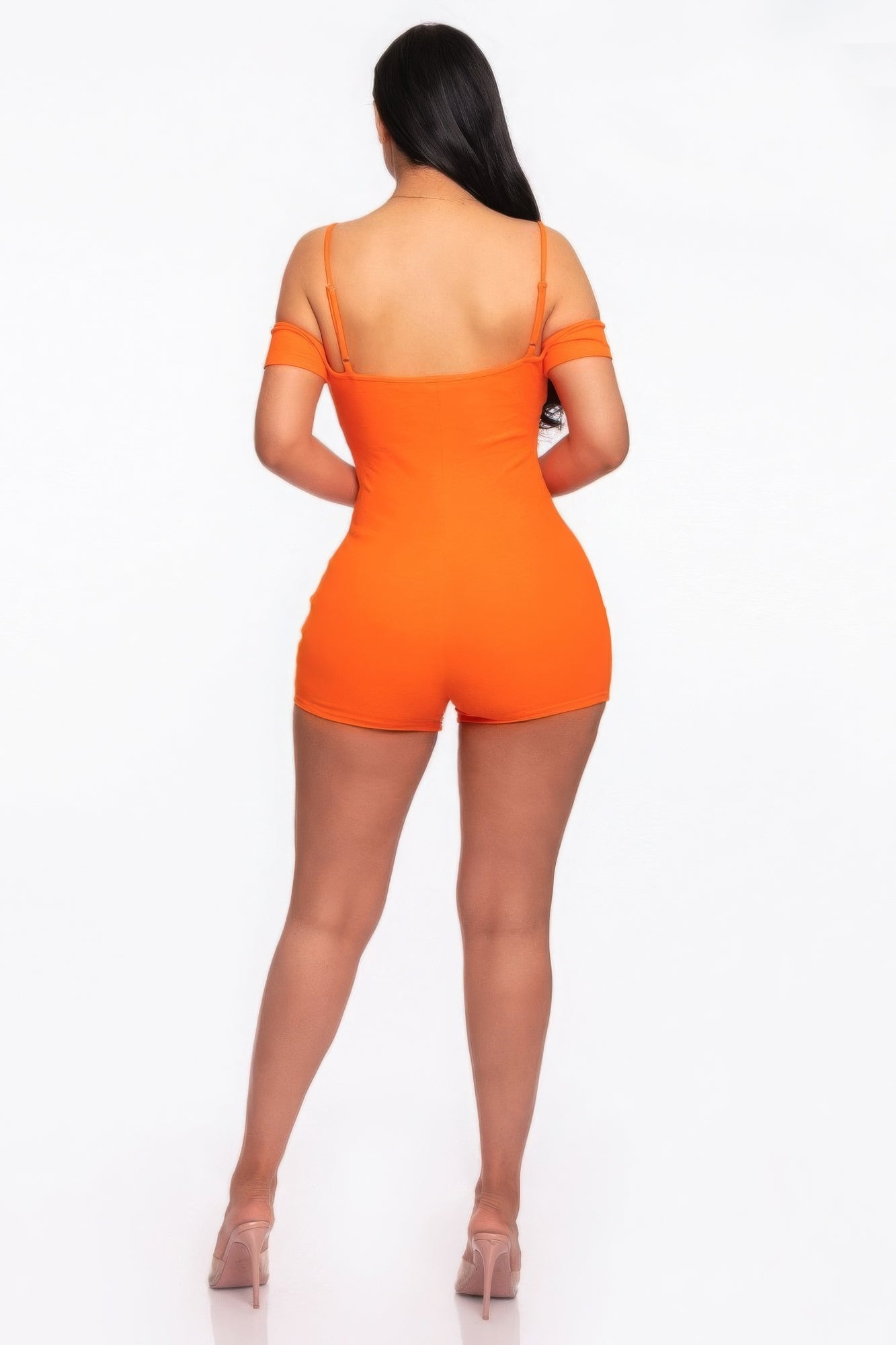 Infinity Off-shoulder Knitted Rompers in Orange