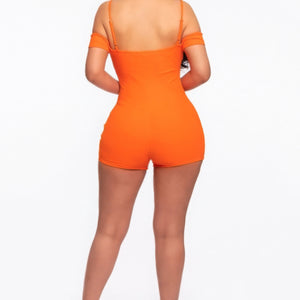 Infinity Off-shoulder Knitted Rompers in Orange