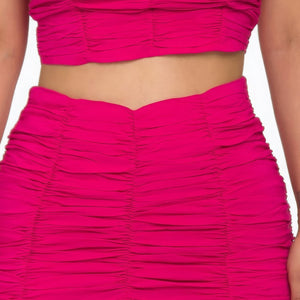 Fuchsia Ruffle Ruched Mini Skirt Set