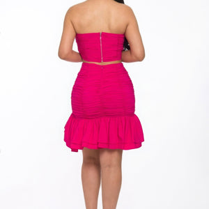 Fuchsia Ruffle Ruched Mini Skirt Set