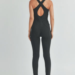 Black Solid Color Jumpsuit