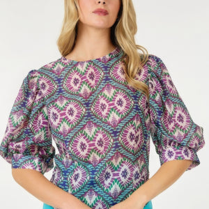 Puff Sleeve Multi-print Top