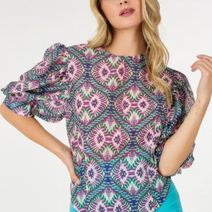 Puff Sleeve Multi-print Top