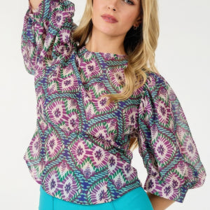 Puff Sleeve Multi-print Top