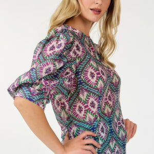 Puff Sleeve Multi-print Top