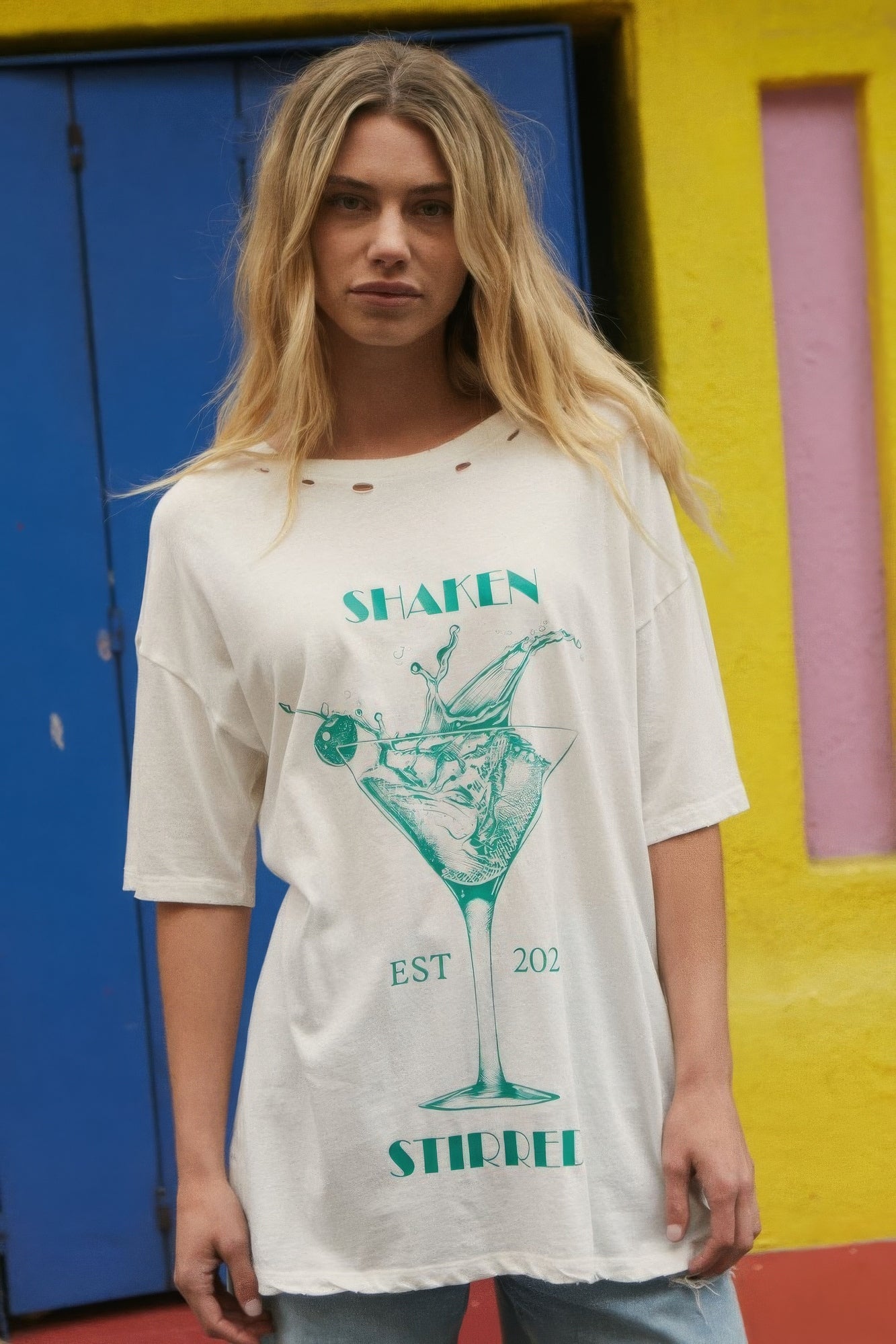 Ivory Shaken Stirred Martini Distressed Graphic Tee