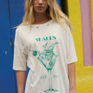 Ivory Shaken Stirred Martini Distressed Graphic Tee