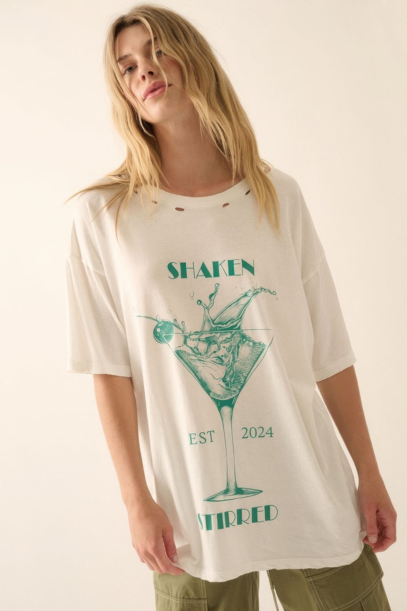 Ivory Shaken Stirred Martini Distressed Graphic Tee