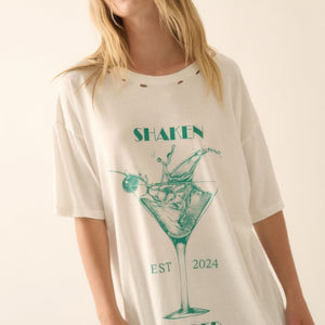 Ivory Shaken Stirred Martini Distressed Graphic Tee