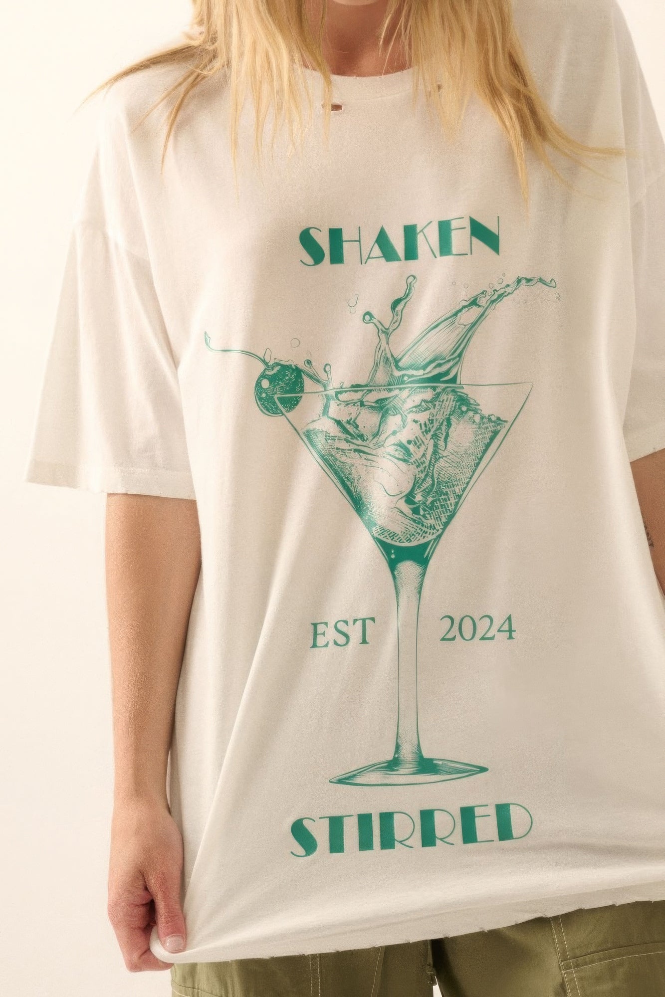 Ivory Shaken Stirred Martini Distressed Graphic Tee